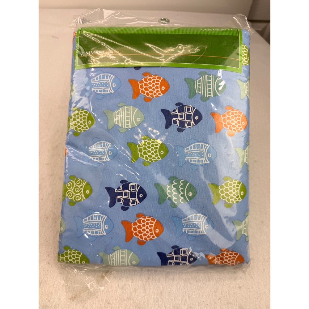 Summer Living Vinyl Tablecloth Oblong 70x90 Blue Fish Nautical Coastal New